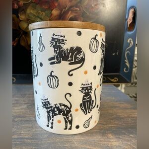 Potters studio white black kitty cat ceramic retro vintage Halloween canister